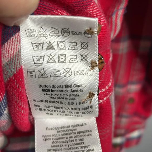 BURTON Mens DryRide Plaid Flannel Shirt Red White Blue Cotton Chest Pockets L - Picture 11 of 13